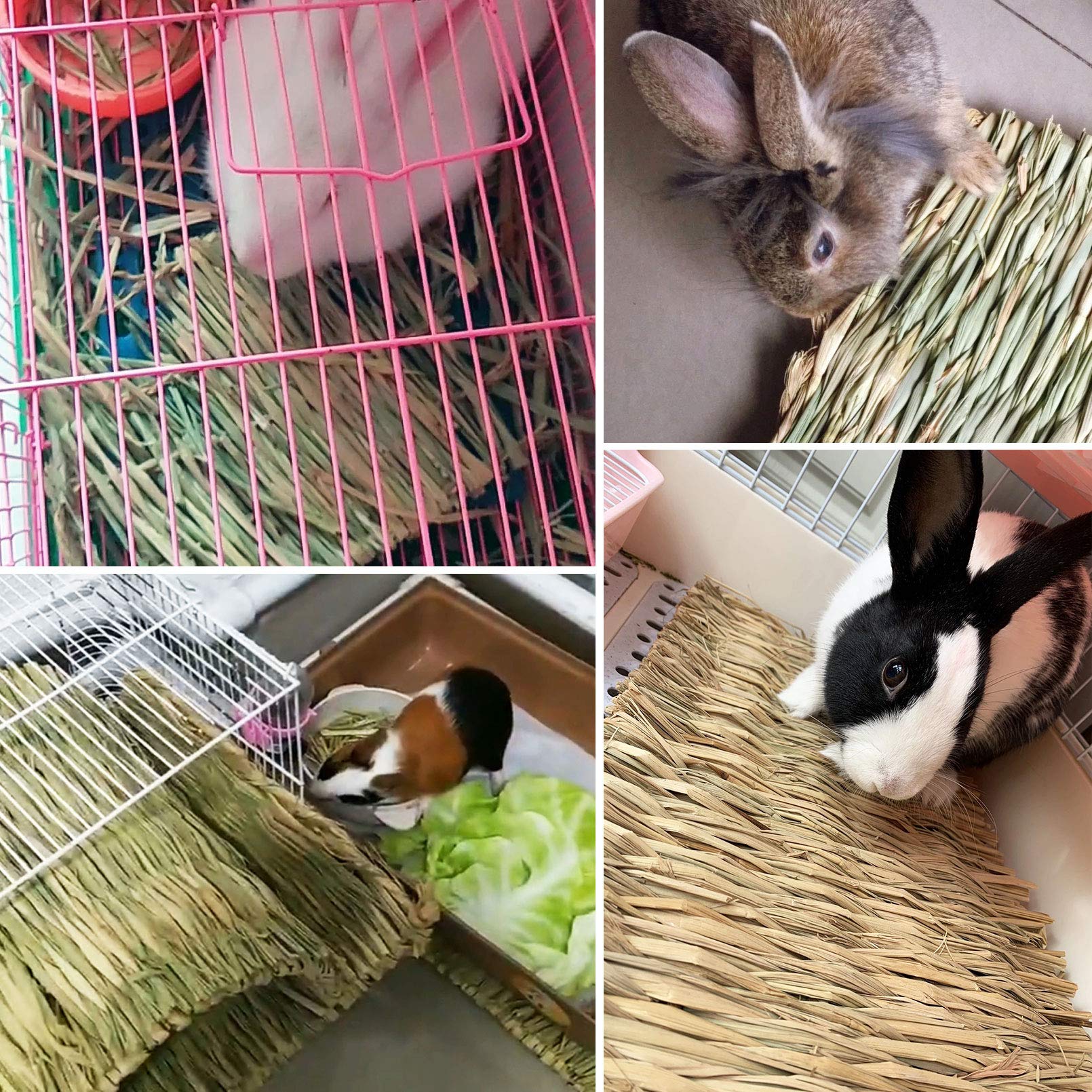 Kathson 6 Pcs Rabbit Large Grass Mat Natural Grass Woven Mat Rabbits Chew Toys Grass Bedding Nest For Small Animal Bunny Rabbit